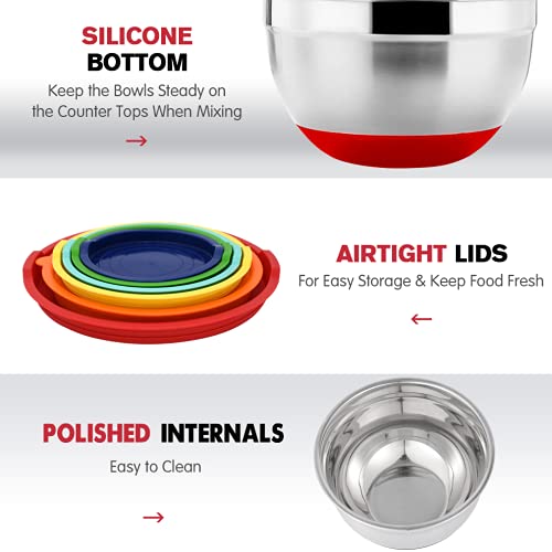20PCS Stainless Steel Mixing Bowls with Airtight Lids Set