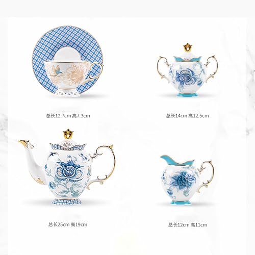 Blue Floral Porcelain Tea Set with 6 Cups and Saucers