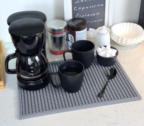 Gray Coffee Maker Mat for Countertop 18x12 in Silicone