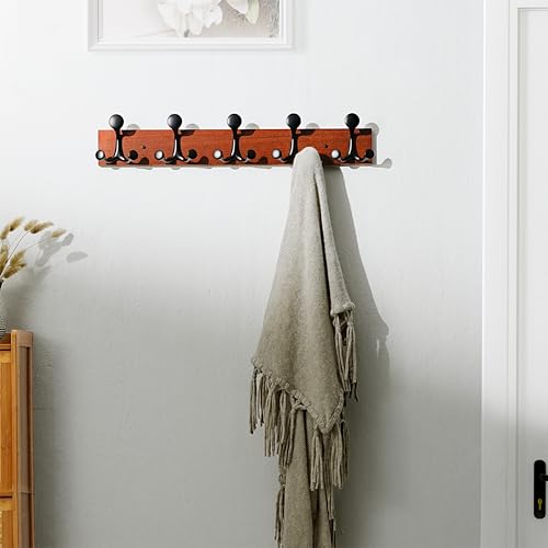 24 Inch Cherry Wood Coat Rack Wall Mount with 5 Triple Hooks (2 Count)