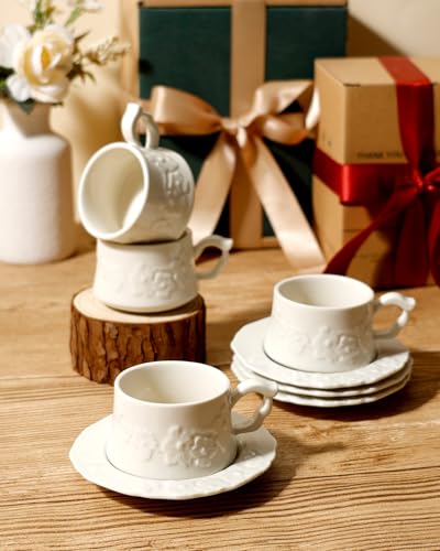 Ceramic Espresso Cups and Saucers Set of 4 (4 Count)