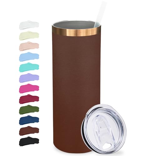 20 oz Skinny Tumblers Bulk with Lids and Straws Brown