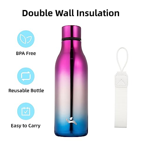 18 oz Insulated Stainless Steel Metal Water Bottle with Strap