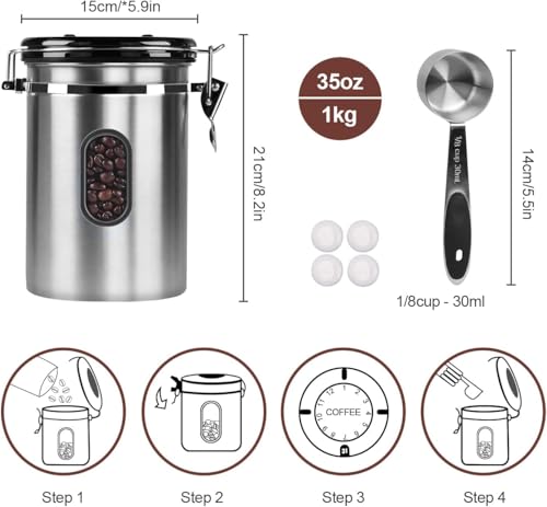 2800ML Airtight Coffee Canister with Date Tracker&Transparent Window