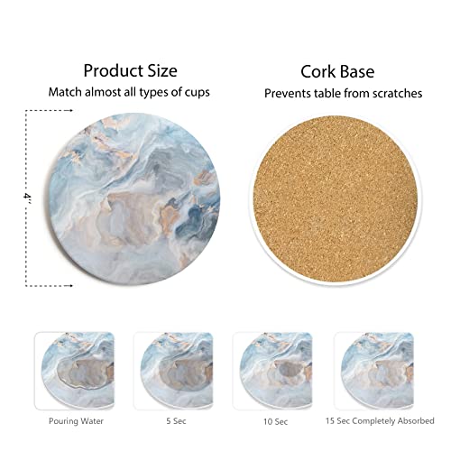 Set of 6 Abstract Blue Marble Coasters with Holder (6 Count)