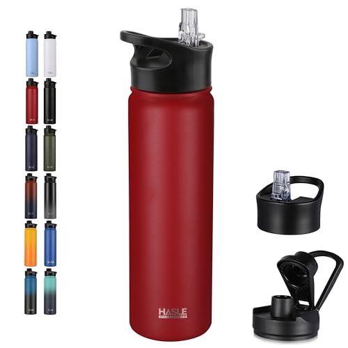 Insulated Water Bottle 22 oz Double Wall Stainless Steel Water Bottle Wide Mouth with Straw Lid & Spout Lid Keeps Cold or Hot
