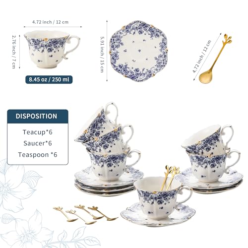 Country Roses Bone China Tea Cup and Saucer Set (6 Count)