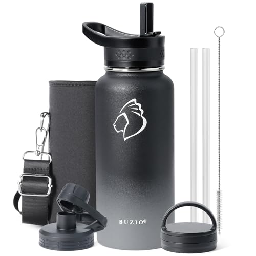 32 oz Water Bottle Insulated with Straw & 3 Lids