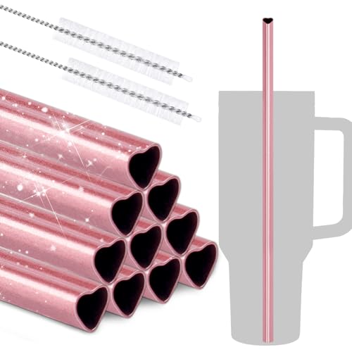 12” Heart Shaped Stainless Steel Straws Fit for Stanley Tumbler 40oz (10 Count)