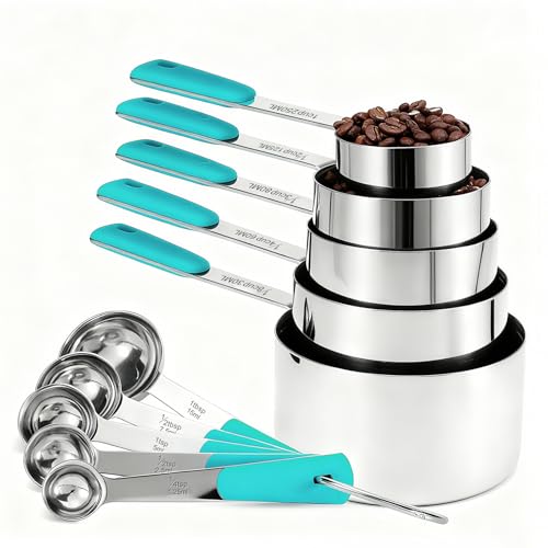 Measuring Cups and Spoons Set Stainless Steel 10 Piece for Cooking and Baking (10 Count)