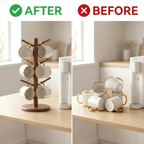 Bamboo Coffee Mug Tree with 6 Hooks
