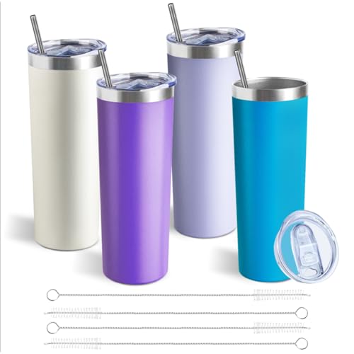 20 oz Skinny Tumbler with Lid and Straw (4 Count)
