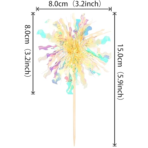 30 PCS Foil Firework Cupcake Toppers Sparkle Tinsel Cupcake Picks Happy Birthday Cake Decorations Drink Stirrers Cocktail Food Fruit Toothpicks for Baby Shower Graduation Party Supplies Yellow (30 Count)