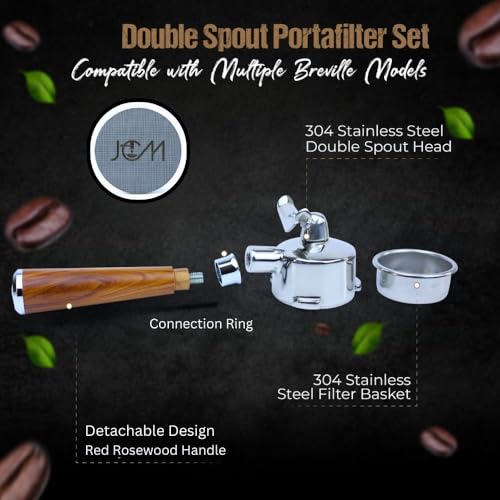 54mm Double Spout Portafilter for Breville Espresso Machines with 18g Filter Basket & 53.35mm Espresso Puck Screen Double Spout