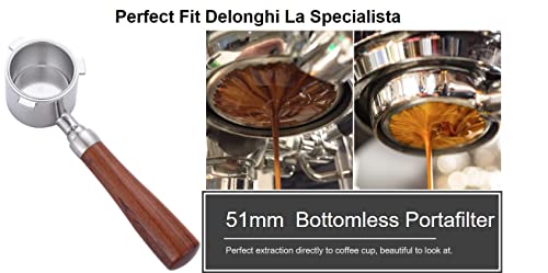 Maspresso 51mm Bottomless Portafilter for Delonghi La Specialista Espresso Machine EC9335 EC9155 EC9665 EC9355 Stainless Steel Portafilter 4 Cups