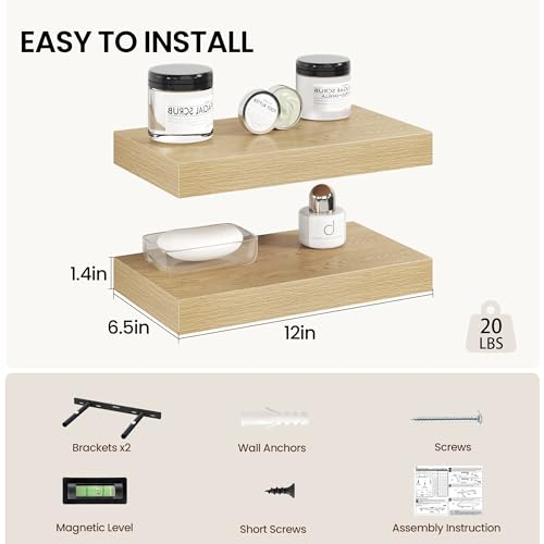 12 Inch Floating Shelves Wall Mounted for Display (2 Count)