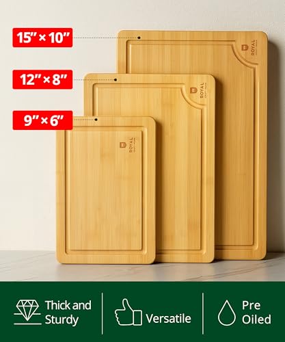 Wooden Cutting Boards for Kitchen Meal Prep & Serving (3 Count)