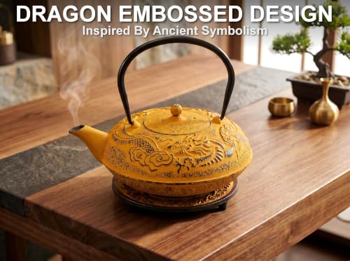 40 Oz Yellow Dragon Cast Iron Teapot