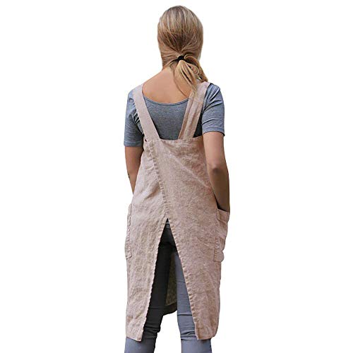 Women's Pinafore Square Apron Baking Cooking Gardening Works Cross Back Cotton