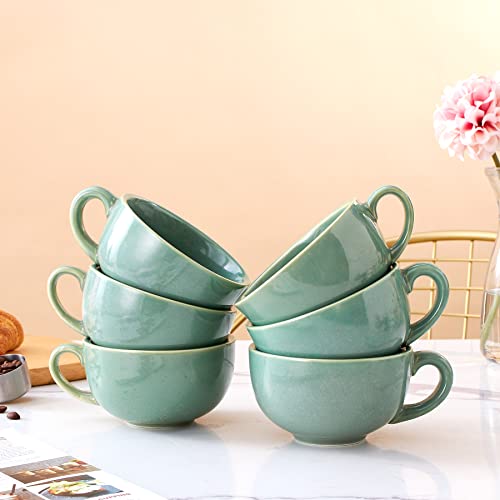 Set of 6 Cups Vintage Design 12 oz Professional Barista Ceramic Latte Art Cappuccino Cups Set (6 Count)