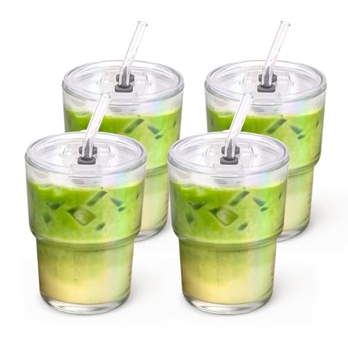 13 oz Glass Tumbler with Glass Straw and Lid (4 Count)
