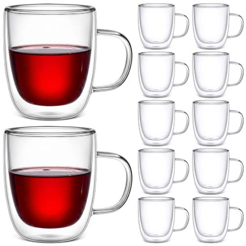 Espresso Cups Double Walled Espresso Shot Glass with Handle Cups Insulated Clear Small Shot Glasses for Cappuccino Latte Hot Beverage (12 Count)