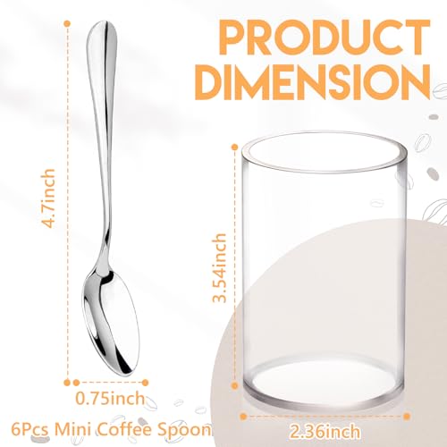 6 Pcs Mini Coffee Spoons with Holder 4.7 inch Demitasse Espresso Stainless Steel Spoons Silver with Acrylic Cylinder Holder for Coffee Bar Home Tea Party (6 Count)