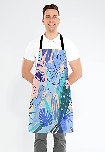 Watercolor Tropical Flower Bib Apron with Adjustable Neck for Men Women
