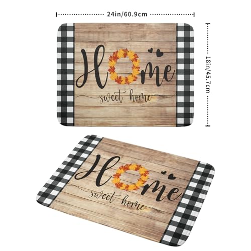 Home Sweet Home Dish Drying Mat 18x24 Inch Fall Autumn Maple Leaf Wreath Dish Drainer Mats Rustic Brown Wood Board Microfiber Dish Drying Rack Pad for Kitchen Countertop Farmhouse Decor