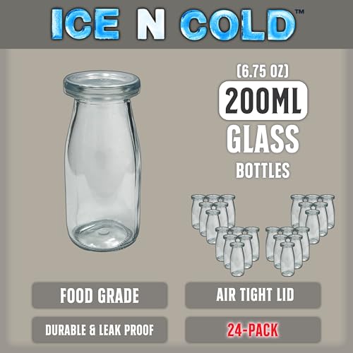 6.76 oz 200ml Vintage Glass Bottle with Leakproof Clear Lid (24 Count)