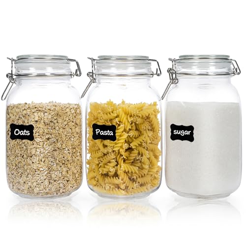 50oz Glass Food Storage Jars with Airtight Clamp Lids (3 Count)