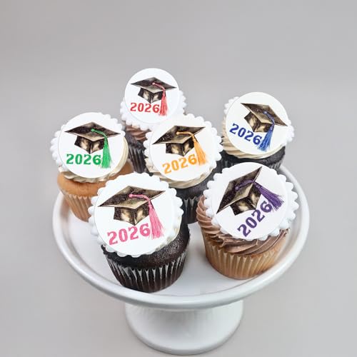 48Pcs Edible 2026 Graduation Theme Cupcake Toppers Wafer Paper Graduate Hat Grad Cap Cupcake Picks 2026 Students Graduation Theme Party Cake Decorations Supplies Multi (48 Count)