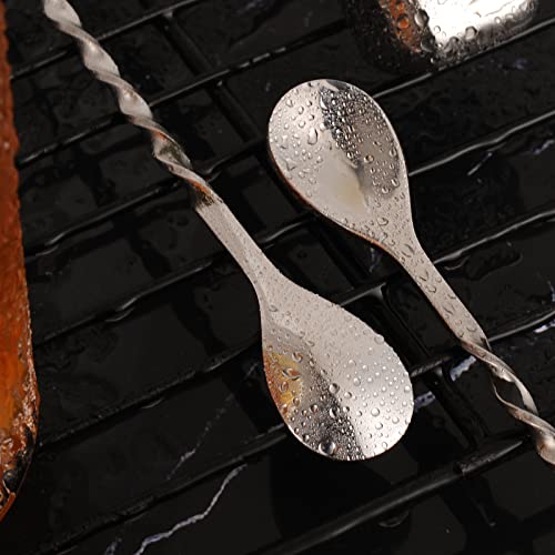 Silver 10 Inch Stainless Steel Cocktail Spoon with Leaf Handle