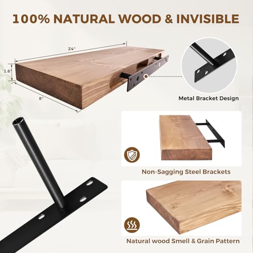 Solid Wood Floating Shelves (2 Count)
