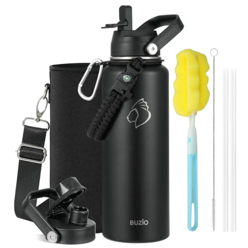 40 oz Insulated Water Bottle with Paracord Handle & Straw Spout Lids