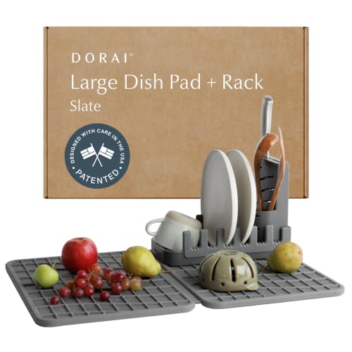 Home Collapsible Dish Drying Rack with Stone Dish Pad