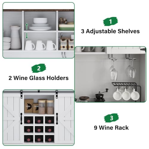 Farmhouse Coffee Bar Cabinet with Wine Rack