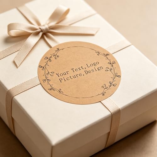 Custom Stickers Round Kraft Paper Labels Personalized with Texts (100 Count)