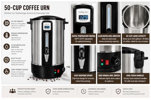 Commercial Coffee Urn 50 Cup Stainless Steel Coffee Maker