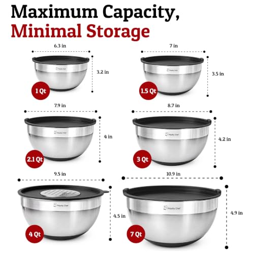 6Pc Stainless Steel Mixing Bowls with Lids Set