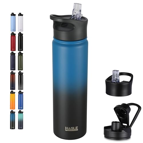 Insulated Water Bottle 22 oz Double Wall Stainless Steel Water Bottle Wide Mouth with Straw Lid & Spout Lid Keeps Cold or Hot