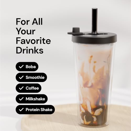 Reusable Boba Cup and Straw Boba Tea Cup Bubble Tea Cup Reusable Iced Coffee Cup Cold Coffee Cup Smoothie Cup with Lid and Straw Smoothie Cup to go Smoothie Tumbler 17 oz