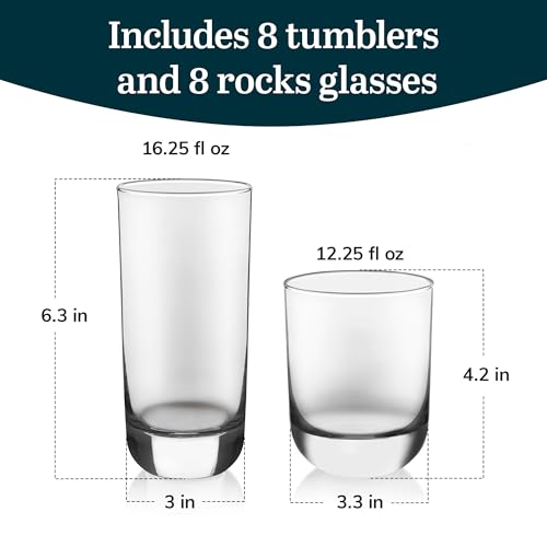 Polaris Tumbler & Rocks Drinking Glasses Set of 16 (16 Count)