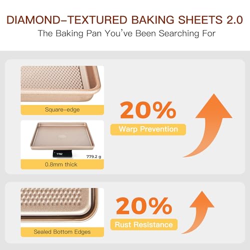 3 Pack Gold Nonstick Baking Sheet Pan Set with Oven Mitts Heat Resistant (5 Count)