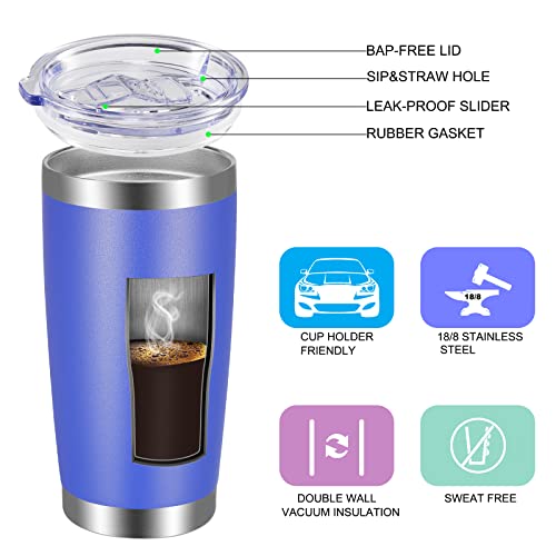 20oz Tumbler with Lid and Straw Stainless Steel Tumbler Cup Bulk Vacuum Insulated Double Wall Travel Coffee Mug Powder Coated Coffee Cup (6 Count)