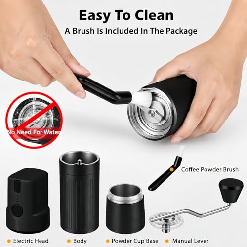 2-in-1 Portable Electric & Manual Coffee Grinder, Black