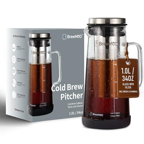 Sleek 1.0L 34oz Glass Cold Brew Coffee Maker Pitcher