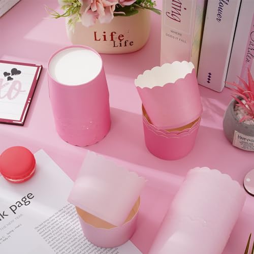 120Pcs Valentine's Day Pink Paper Baking Cups Scalloped Edge Cupcake Wrappers Gradient Pink Cupcake Muffin Cases for Valentine Wedding Birthday Baby Shower (120 Count)