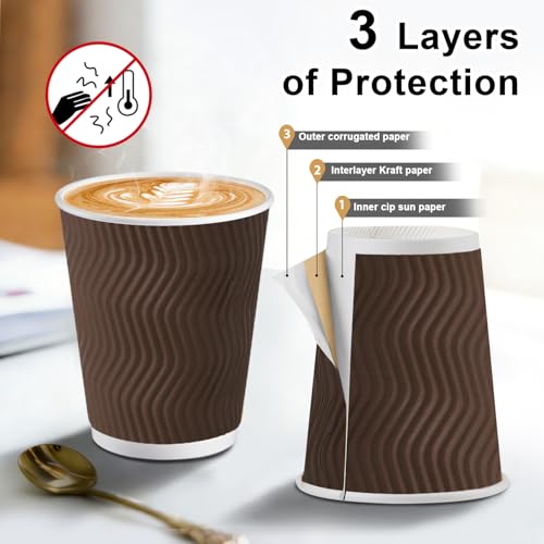 120 Pack 10 oz Insulated Disposable Paper Coffee Cups Brown (120 Count)