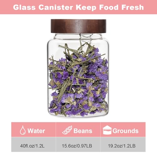 40 oz Glass Jar with Wooden Screw Lid 1200ml Airtight Coffee Sugar Container Clear Food Storage Canisters Bottle for Spice Herb Kitchen Tea Overnight Oats Bar Parfait Snacks